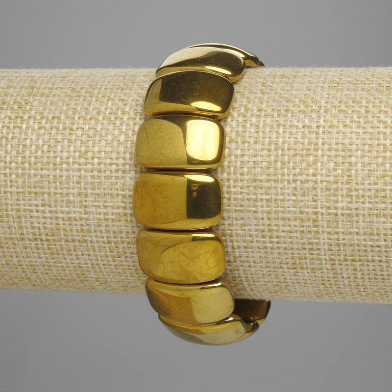 Hematite bracelet with dark gold links, 20×12 mm, length 18 cm, stretch
