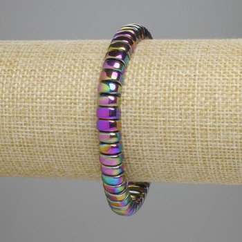Rainbow Hematite Bracelet with Rondelle Half-Round Beads 8×3.5 mm, Length 18 cm, Stretch