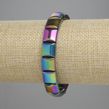 Rainbow hematite bracelet with 10x10 mm links, 18 cm length, stretch