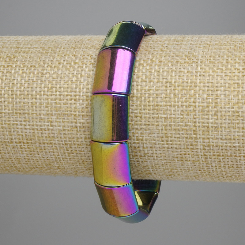 Rainbow Hematite Link Bracelet 15x13 mm, 18 cm long, stretch