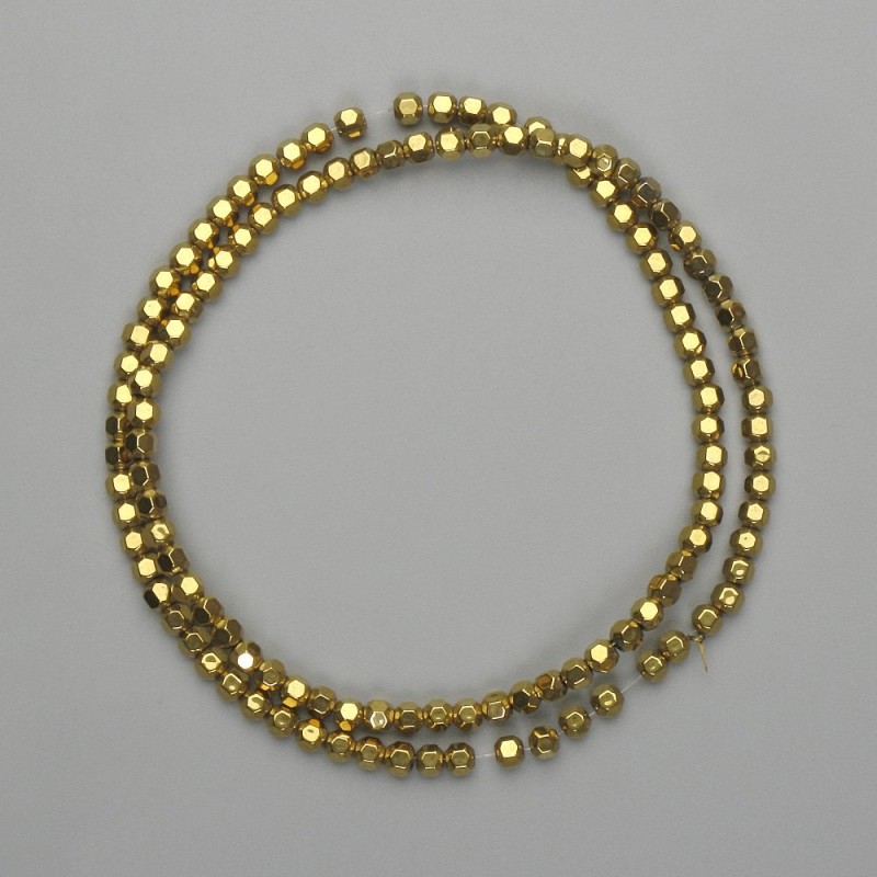 Golden Hematite Beads, Faceted 3x3mm, 38 cm long