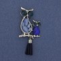 Owl Brooch Pendant with Cat's Eye Stone and Crystals, silver-toned metal, diameter 24 mm ±, length 50 mm ±