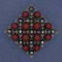 Brooch Pendant Tourmaline Rhombus, Gray Rhinestones, Silver-Tone Metal, 56 mm+