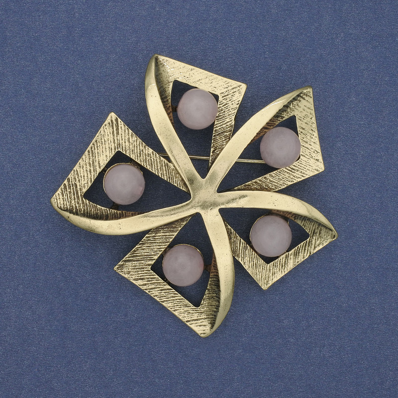 Brooch Accent Rose Quartz Gold-tone Metal 60mm+