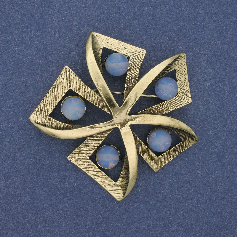 Brooch Accent with Opalite Moonstone in Gold-Toned Metal 60mm+