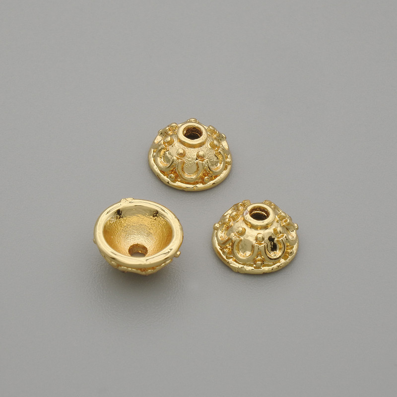 Gold-colored bead cap findings, diameter 4.5×1 mm ±, hole diameter 1.3 mm ±, per piece