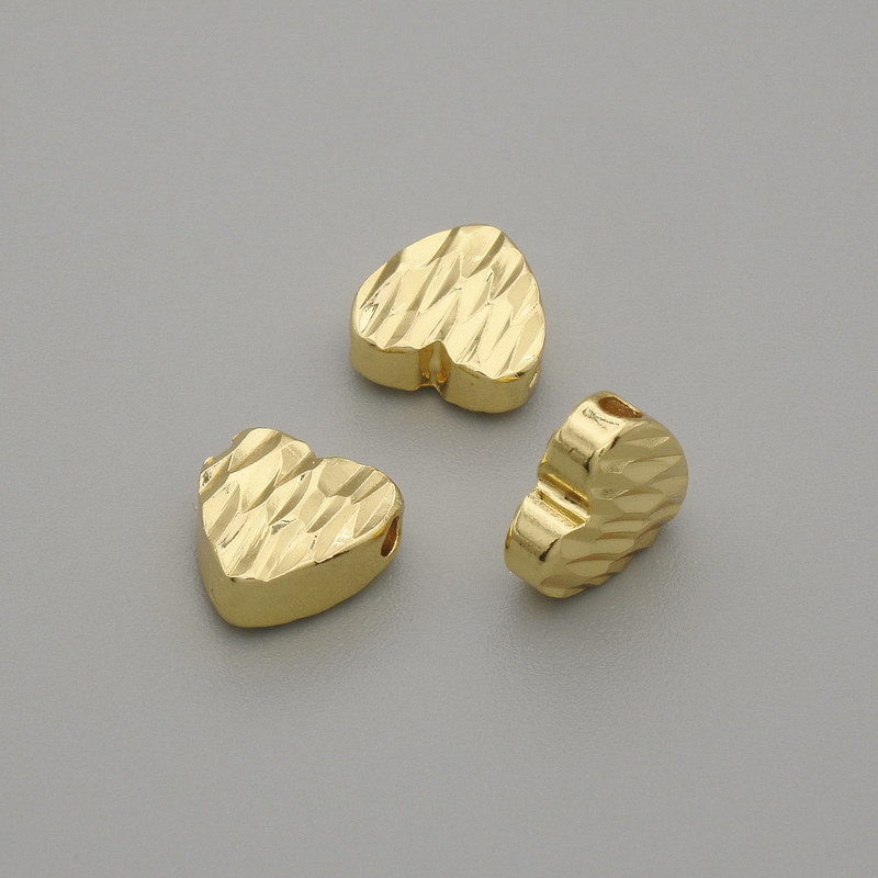 Heart-shaped bead insert, gold color, 7.5×8 mm, hole diameter 1.8 mm, per piece