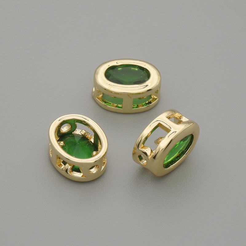 Oval Bead Insert with Green Crystal