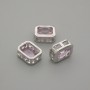 Bead insert with pink crystal, silver-tone metal, 9×7 mm diameter ±, hole diameter 1.3 mm ±, per 1 pc.