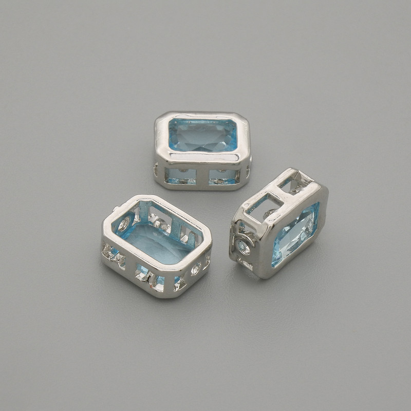 Blue crystal bead insert, silver, 9x7 mm, hole diameter ~1.3 mm, per 1 piece