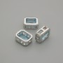 Blue crystal bead insert, silver, 9x7 mm, hole diameter ~1.3 mm, per 1 piece