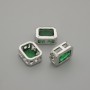 Bead insert with green crystal, silver-colored metal, 9×7 mm diameter, hole diameter 1.3 mm ±, per piece