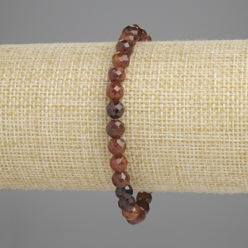 Hessonite Garnet Bracelet with Faceted Beads, 6 mm Diameter, 18 cm Length, Stretch