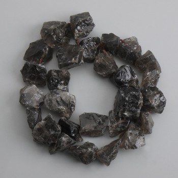 Smoky quartz beads, unpolished stones, diameter 15–20×8–20 mm, length 40 cm ±