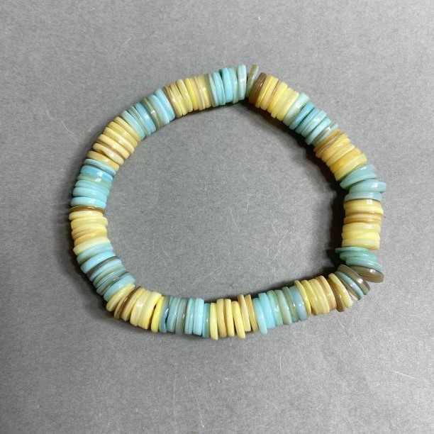 Bracelet with Scapharca shell rondelle beads 8×2 mm, 18 cm length, elastic