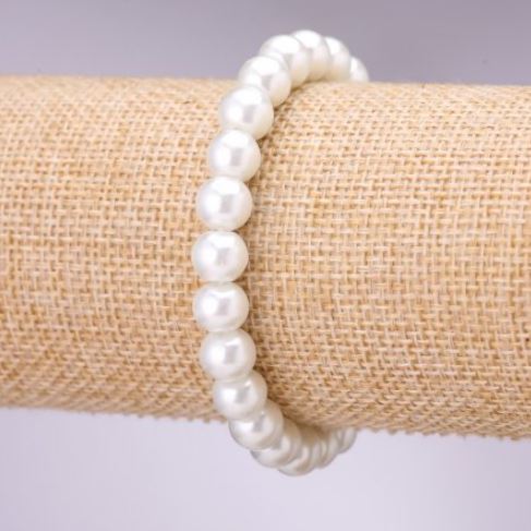 Bracelet 'Pearl' (acrylic) white, 8 mm diameter ±, length 18 cm ±, stretch