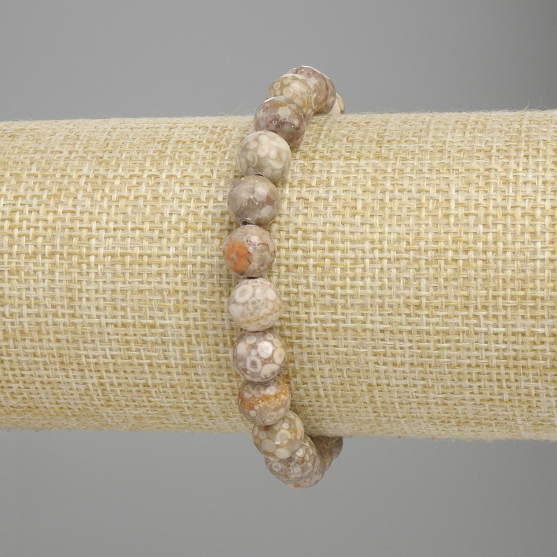 Pisolite bracelet with faceted beads, 8 mm diameter, 18 cm length, stretch