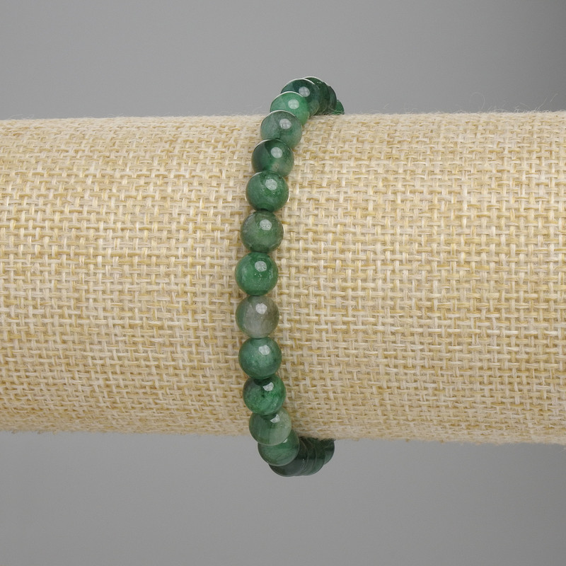 Emerald bracelet with smooth beads, 6 mm diameter ±, 18 cm length ±, elastic