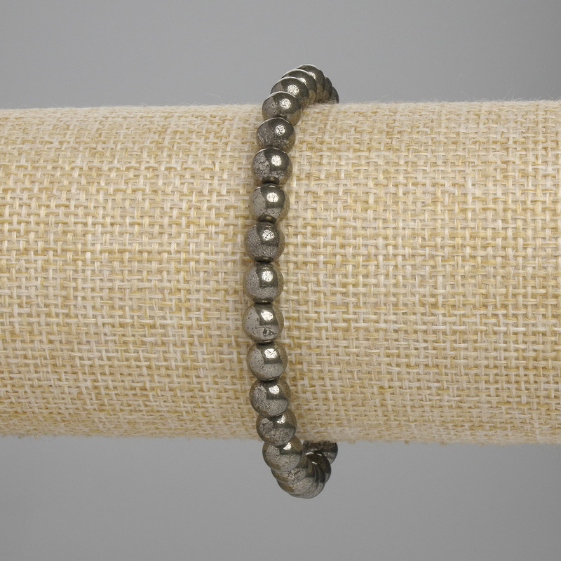Pyrite bracelet with smooth round beads, 6 mm diameter, 18 cm length, stretch