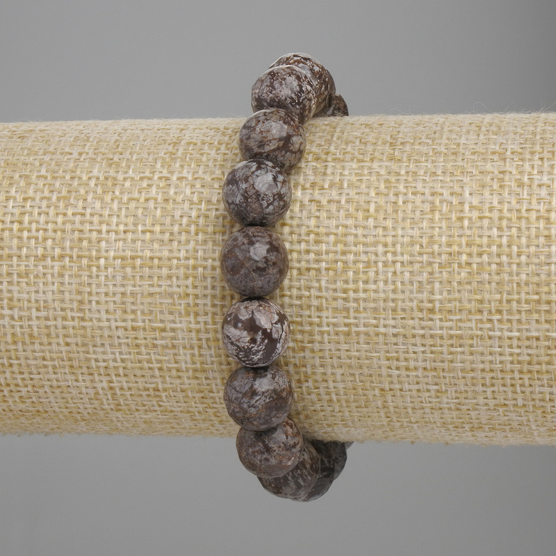 Coffee Jasper Bracelet with Faceted Beads, 10 mm, 18 cm Stretch