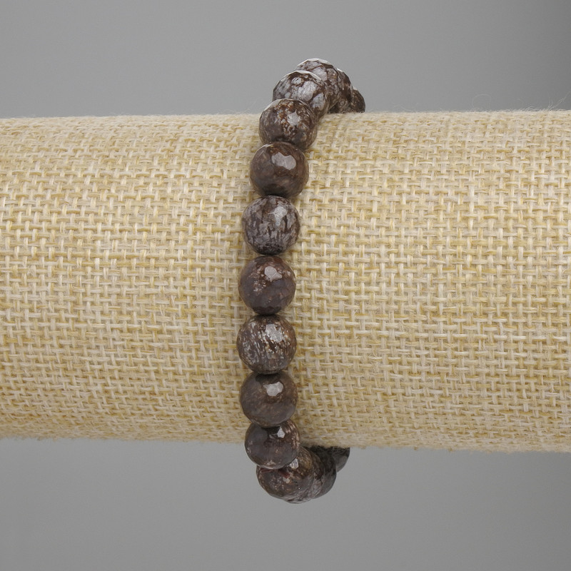 Coffee Jasper Bracelet with Faceted Beads, 8mm Diameter, 18 cm Stretch