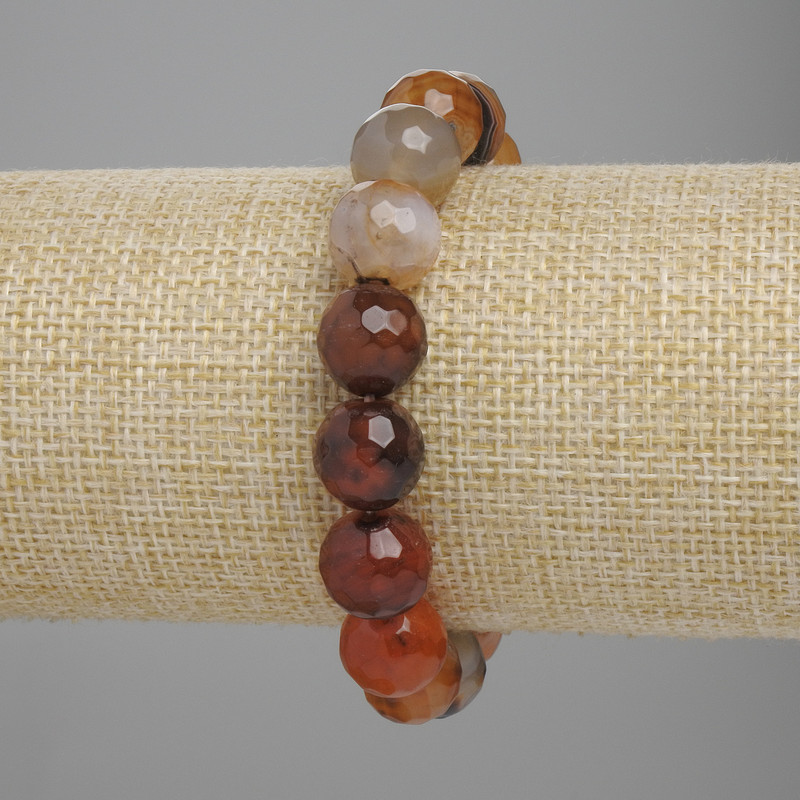 Faceted Agate Bead Bracelet, 12 mm diameter, 18 cm length, stretch