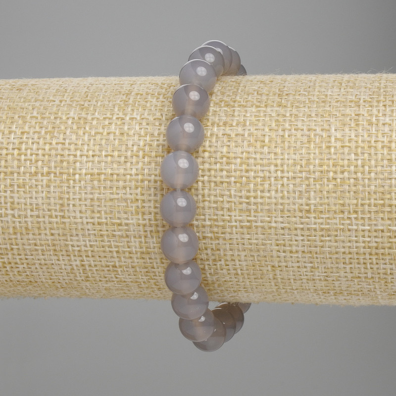 Smoky Agate Bracelet with Smooth Round Beads, 8 mm Diameter, 18 cm Length, Stretch Bracelet