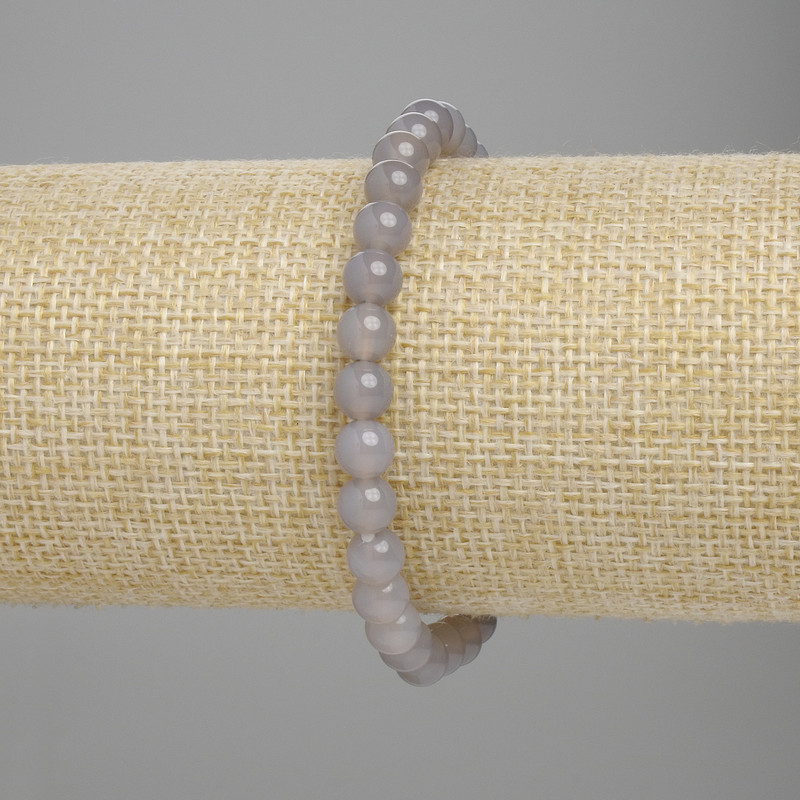 Smoky Agate Bracelet with Smooth Beads, 6 mm Diameter, 18 cm Length, Stretch