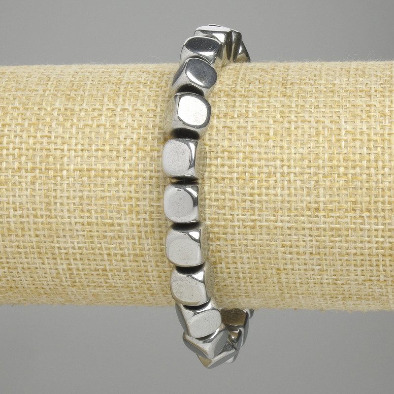 Bracelet with Hematite Cube Beads, Assorted, 7.5×7.5 mm ±, Silver Color, Length 18 cm ± Stretch