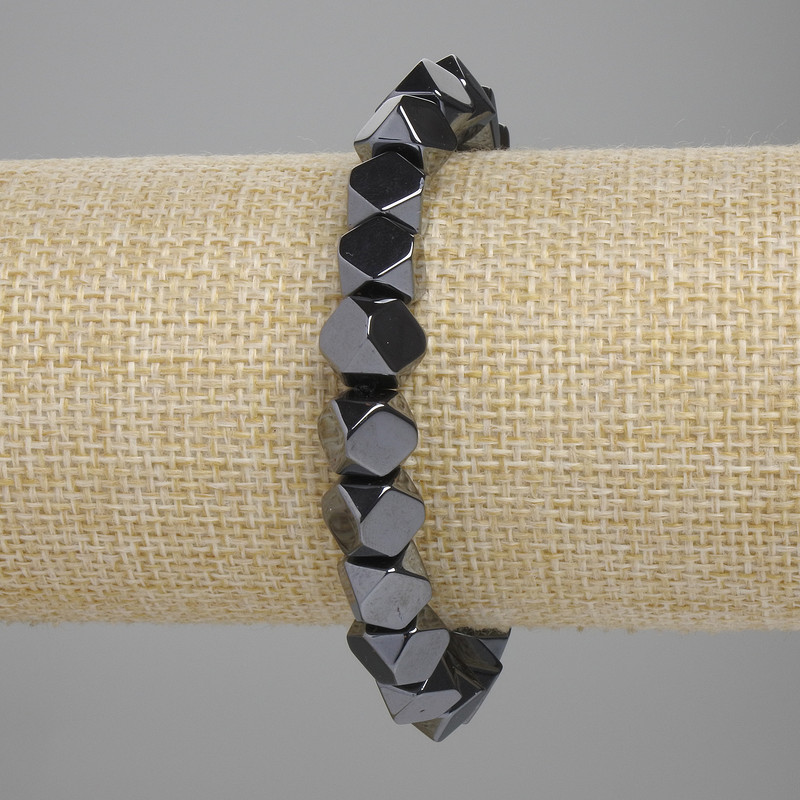 Hematite Faceted Bead Bracelet 8x8 mm, 18 cm Length, Stretch
