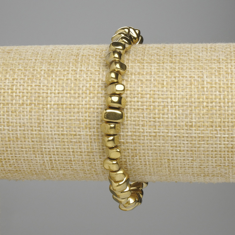 Hematite Faceted Bead Bracelet, 6–8 mm, 5×4-4 mm, gold-tone, length 18 cm ±, stretch