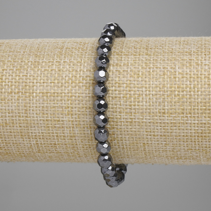 Hematite Faceted-Bead Bracelet, 6mm, 18 cm length, stretch