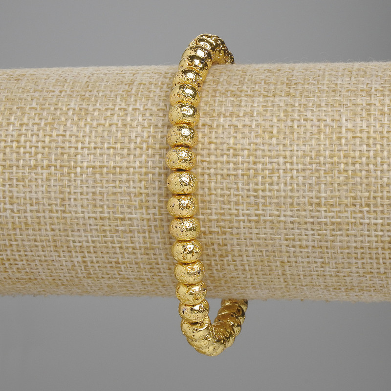 Lava Bracelet with Gold-Tone Metal Plating, Porous Rondelles 6×4.5 mm ±, Length 18 cm ±, Stretch