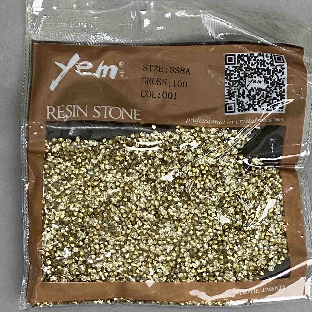 Yellow rhinestones, 2 mm diameter, packaged 30 g ±