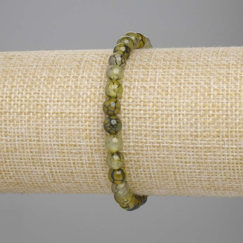 Dragon Vein Agate Bracelet, smooth beads, 6 mm diameter ±, 18 cm length ±, elastic