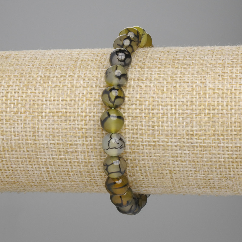 Dragon's Veins Agate Bracelet, smooth beads, 8 mm diameter ±, length 18 cm ±, stretch