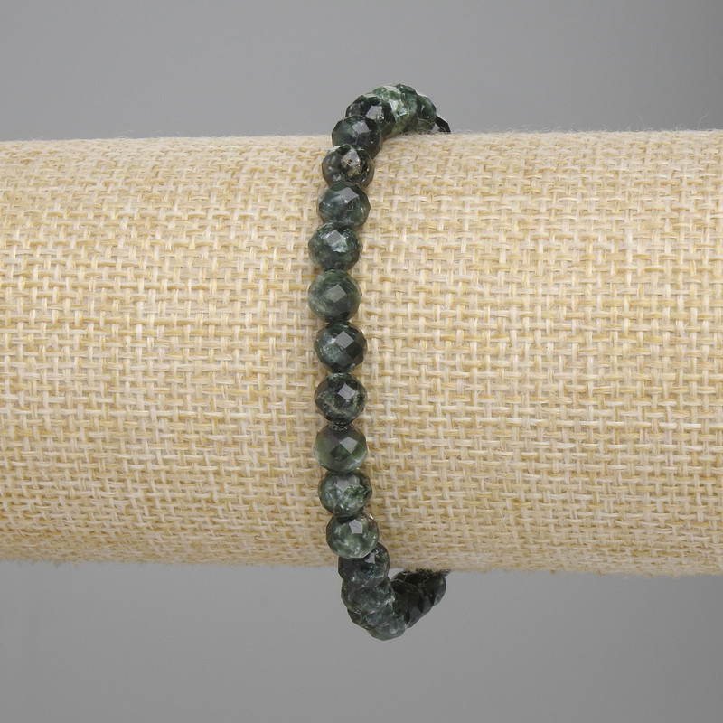 Seraphinite Bracelet with Faceted Beads, 6 mm Diameter, 18 cm Length, Stretch