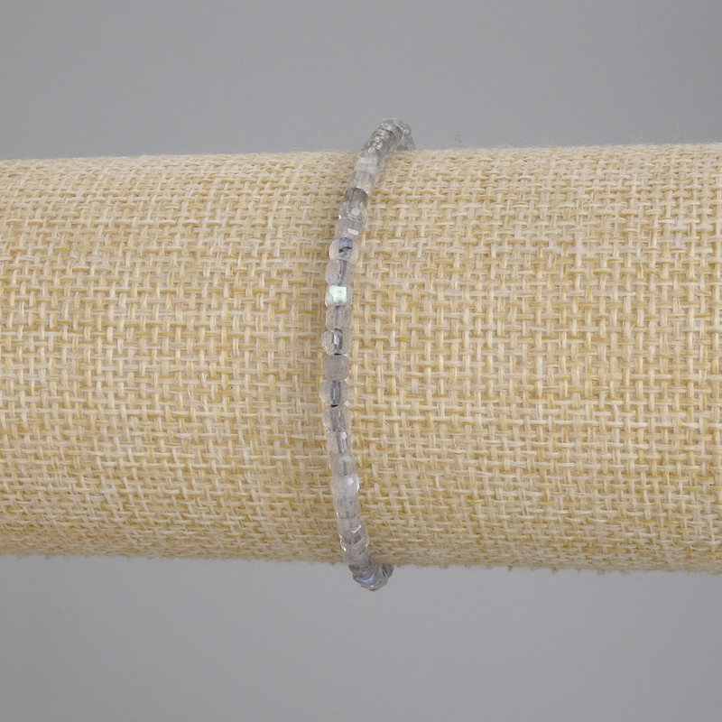 Bracelet with Faceted Labradorite Cubes, 3x3 mm, length 18 cm, stretch