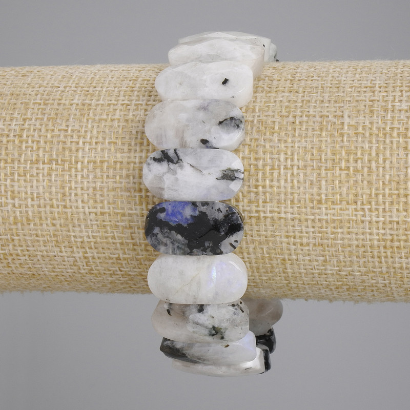 Adularia bracelet with faceted links, 20×10 mm, 18 cm length, elastic stretch