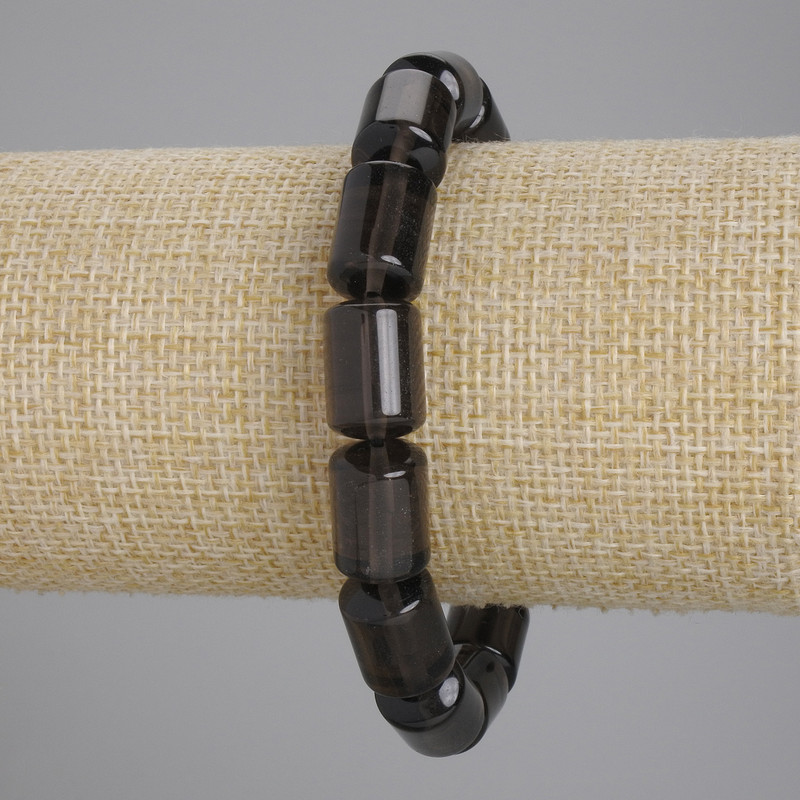 Smoky Topaz Cylinder Bracelet, 15×10 mm, 18 cm long, stretch