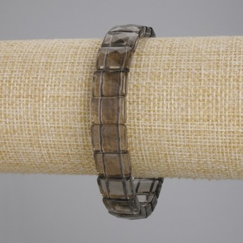 Smoky Quartz Bracelet with Faceted Links, 12.5×9.5 mm, 18 cm long, stretch