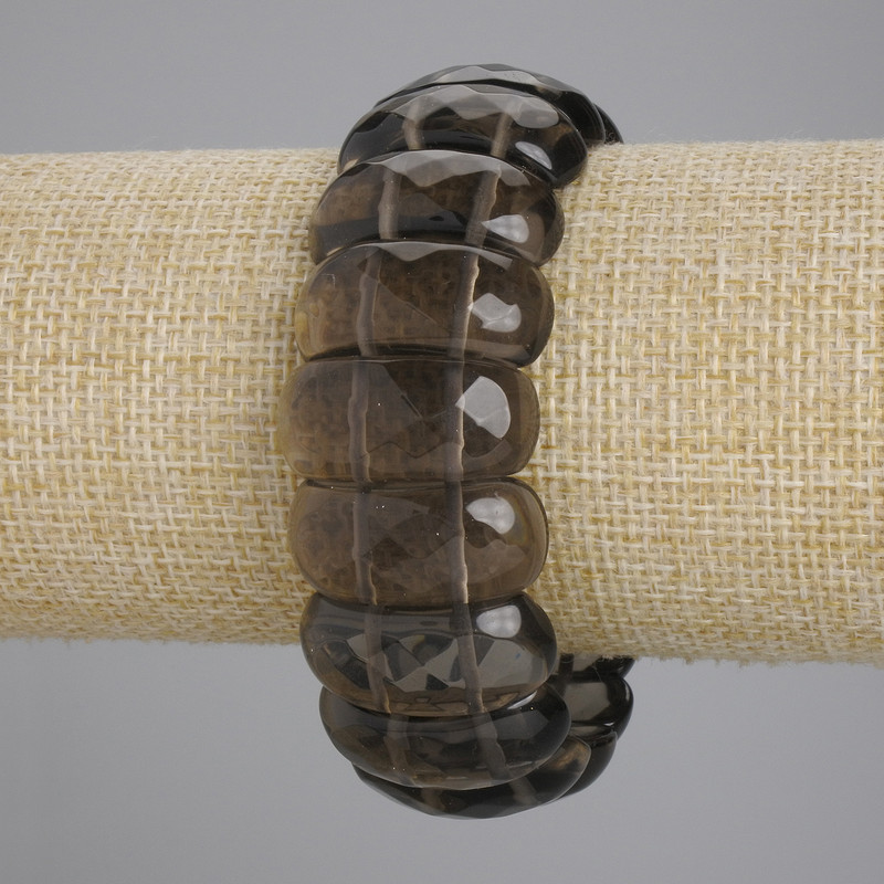 Smoky quartz bracelet with faceted links, 25×11 mm, length 18 cm ±, stretch