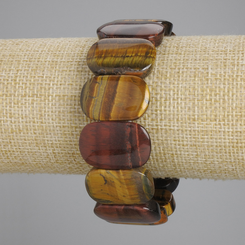 Bracelet with Tiger's Eye, Bull's Eye, and Hawk's Eye, smooth links, diameter 24×16 mm ±, length 18 cm ± stretch
