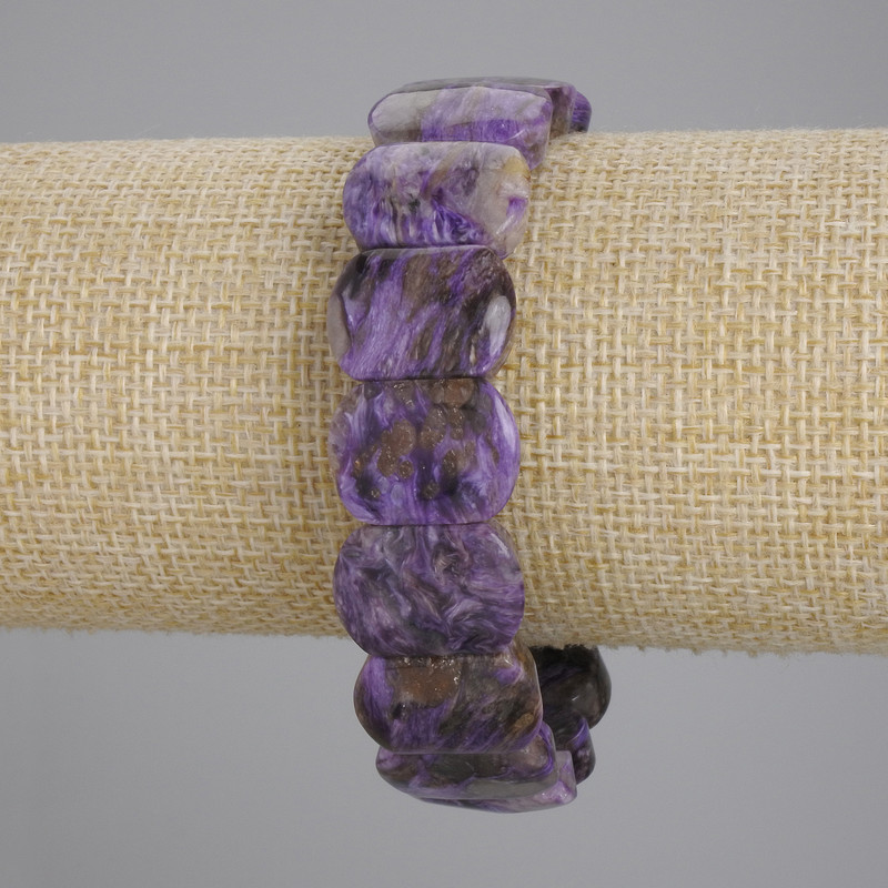 Charoite Bracelet, Natural Stone, Smooth Links, Diameter 18×13 mm, Length 18 cm, Stretch