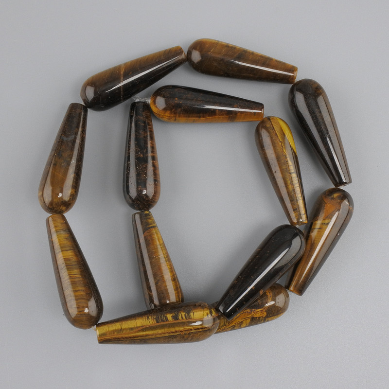 Beads of Tiger's Eye and Hawk's Eye, Drop Shape, diameter 31×10.5 mm, 5 mm ±, strand length about 40 cm on thread