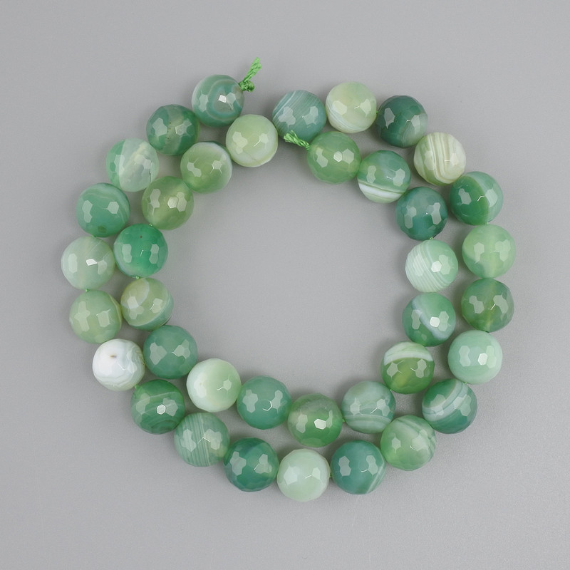 Faceted Agate Beads, round 10 mm diameter, 36 cm length ± on thread