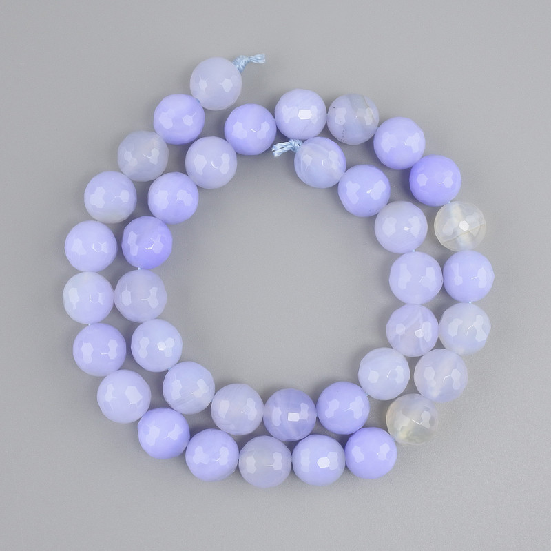 Blue agate faceted beads, round beads, 10mm diameter ±, 37 cm length ± on thread