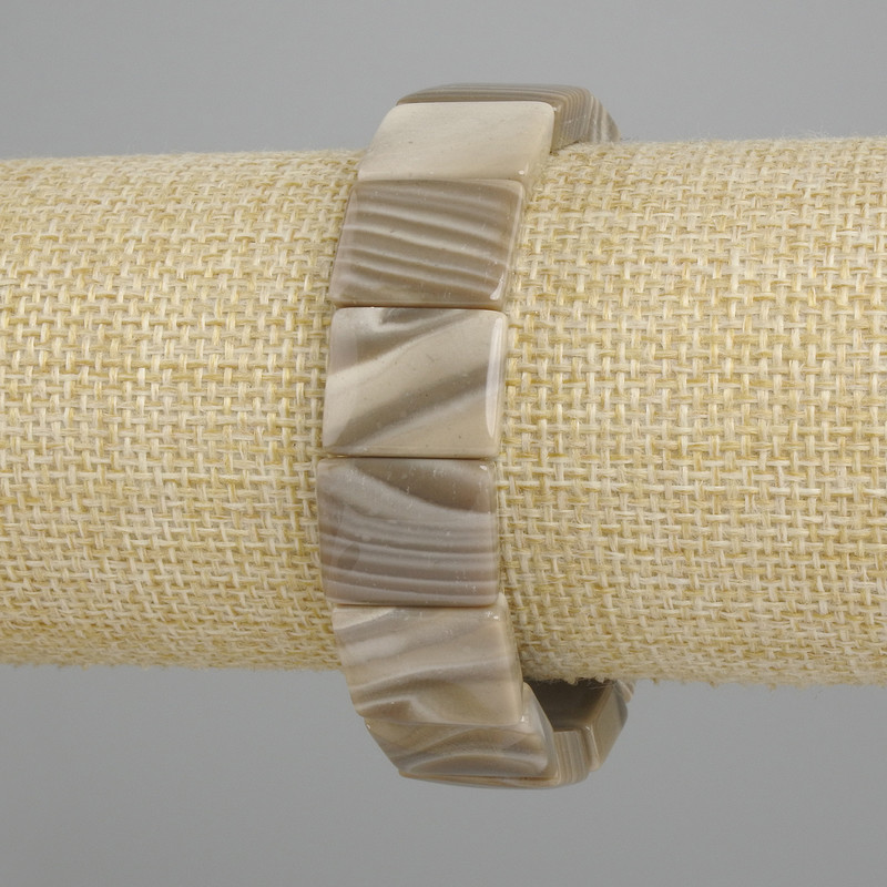 Bracelet of Botswana Agate, natural stone, rectangular links, 16.5×13 mm ±, length 18 cm ±, stretch