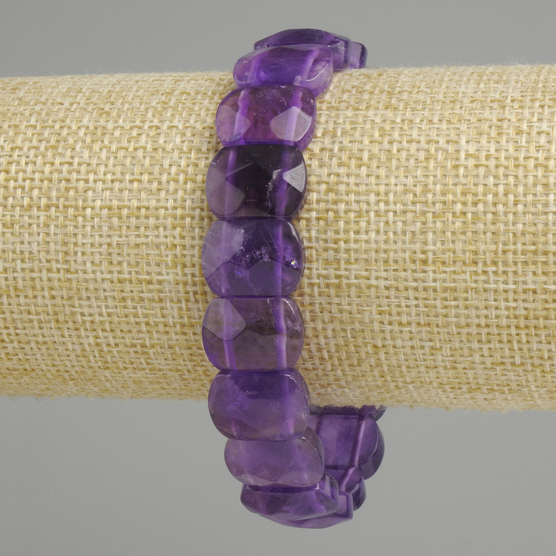 Faceted Amethyst Bracelet with 15×11 mm beads, 18 cm long (stretch)
