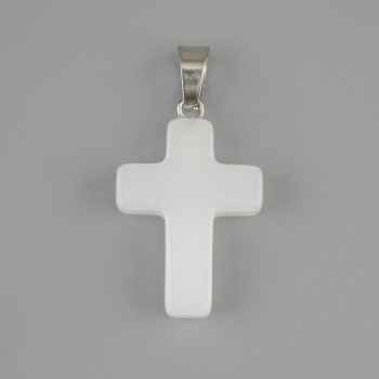 Cross Pendant with White Quartz 25×18 mm ±, overall length about 35 mm